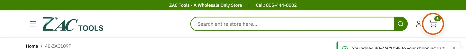 The store header, with the shopping cart icon in the top right carrying the count of what is in the cart